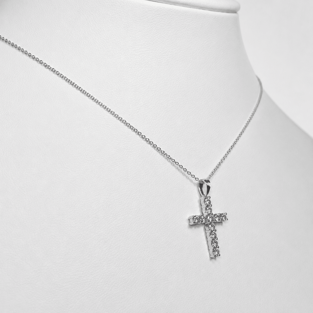 1.00ct Classic Claw Set Diamond Cross Pendant in 18k White Gold - All Diamond