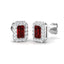 1.00ct Ruby & Diamond Rectangle Cluster Earrings 18k White Gold - All Diamond
