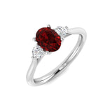 1.12ct Ruby with 0.22ct Diamond Trilogy Ring in 18k White Gold - All Diamond