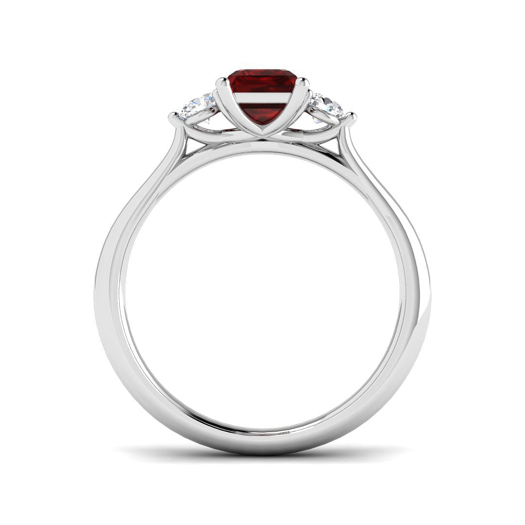 1.14ct Ruby with 0.21ct Diamond Trilogy Ring 18k White Gold - All Diamond