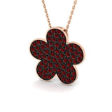 1.30ct Ruby Flower Shaped Necklace in 9k Rose Gold - All Diamond