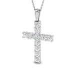 1.50ct Classic Claw Set Diamond Cross Pendant in 18k White Gold - All Diamond