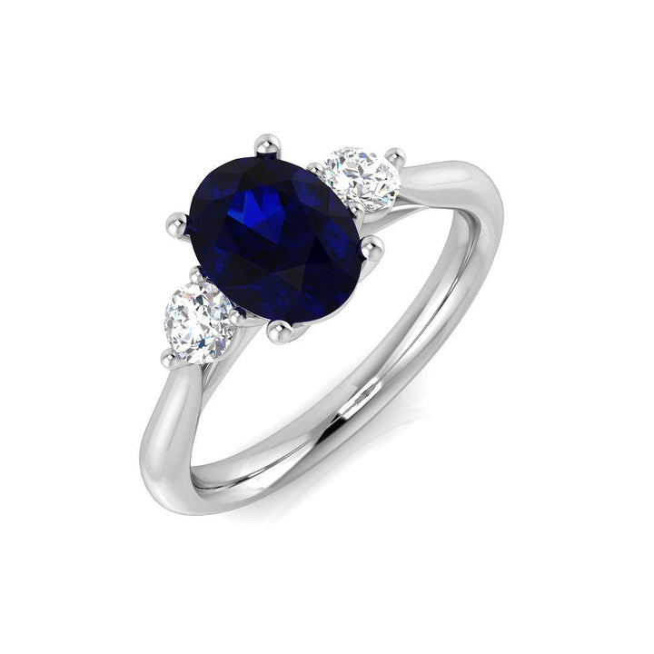 1.60ct Blue Sapphire with 0.25ct Diamond Trilogy Ring 18k White Gold