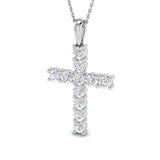 2.00ct Classic Claw Set Diamond Cross Pendant in 18k White Gold - All Diamond