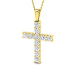 2.00ct Classic Claw Set Diamond Cross Pendant in 18k Yellow Gold - All Diamond