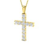 2.00ct Classic Claw Set Diamond Cross Pendant in 18k Yellow Gold - All Diamond