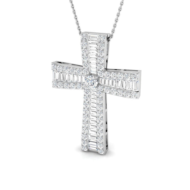 2.30ct Baguette and Round Cut Claw Set Diamond Cross in 18k White Gold