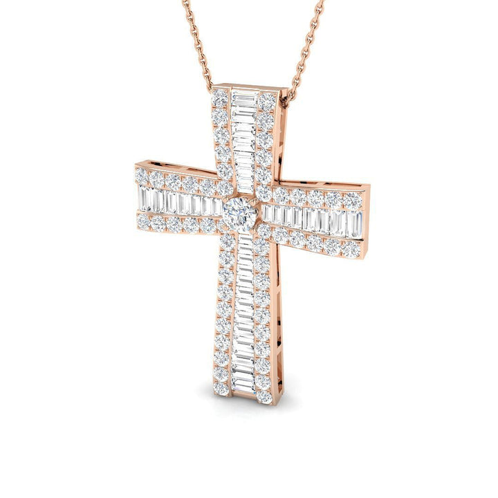 2.30ct Baguette & Round Cut Claw Set Diamond Cross in 18k Rose Gold