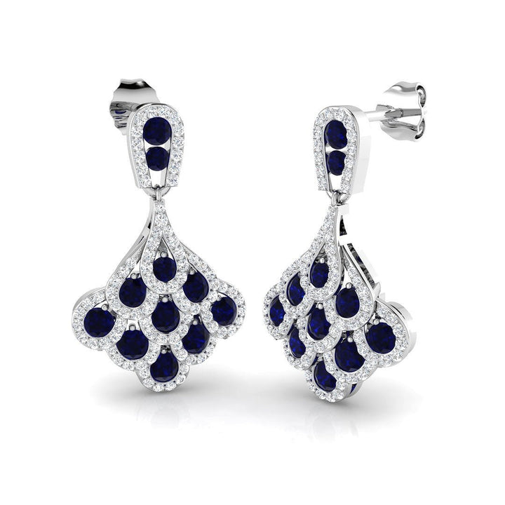 2.30ct Blue Sapphire & Diamond Drop Earrings in 18k White Gold