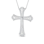3.00ct Baguette & Round Claw Set Diamond Cross in 18k White Gold - All Diamond