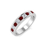Channel Ruby & Diamond Half Eternity Ring 0.55ct 18k White Gold