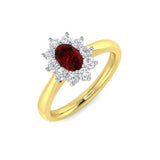 Oval 0.50ct Ruby 0.30ct Diamond Cluster Ring 18k Yellow Gold