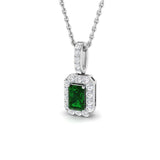 Emerald 0.35ct with Diamond Pendant Necklace in 9k White Gold