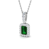 Emerald 0.70ct with Diamond Pendant Necklace in 9k White Gold