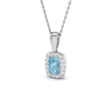 Aquamarine 0.55ct Cushion with Diamond Pendant Necklace in 9k White Gold