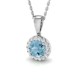 Aquamarine 0.40ct Round with Diamond Pendant Necklace in 9k White Gold