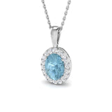 Aquamarine 1.00ct Oval with Diamond Pendant Necklace in 9k White Gold