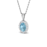 Aquamarine 0.45ct Oval with Diamond Pendant Necklace in 9k White Gold