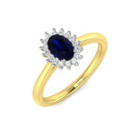 Blue Sapphire 0.60ct and Diamond 0.10ct Ring In 9k Yellow Gold - All Diamond
