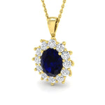 Blue Sapphire 2.40ct Oval with Diamond Cluster Pendant Necklace in 18k Yellow Gold - All Diamond