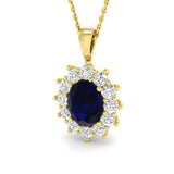 Blue Sapphire 2.40ct Oval with Diamond Cluster Pendant Necklace in 18k Yellow Gold - All Diamond