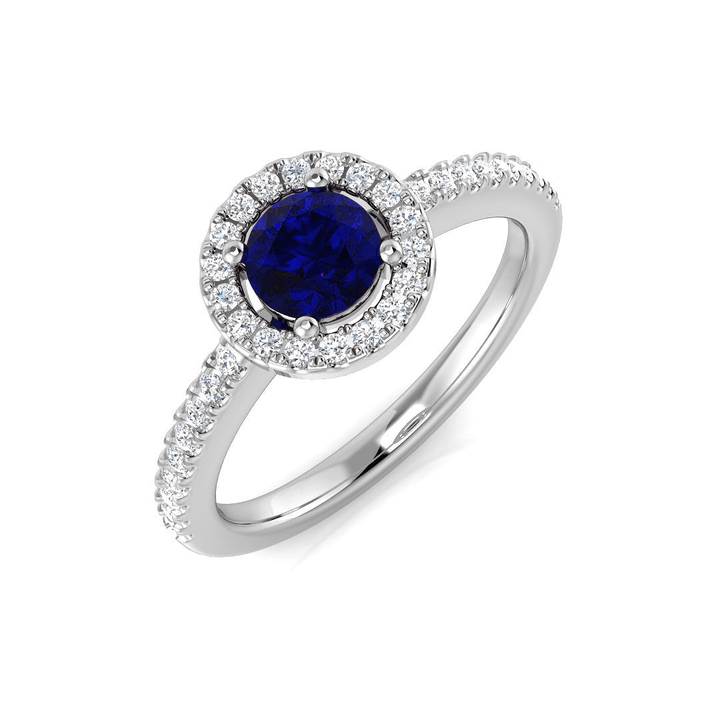 Blue Sapphire & Diamond 0.80ct Halo Ring in 18k White Gold