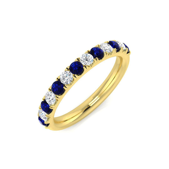 Blue Sapphire & Diamond Half Eternity Ring 0.60ct in 18k Yellow Gold
