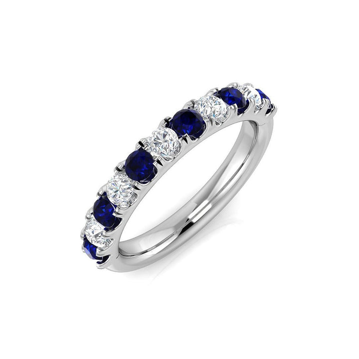 Blue Sapphire & Diamond Half Eternity Ring 0.80ct in 18k White Gold