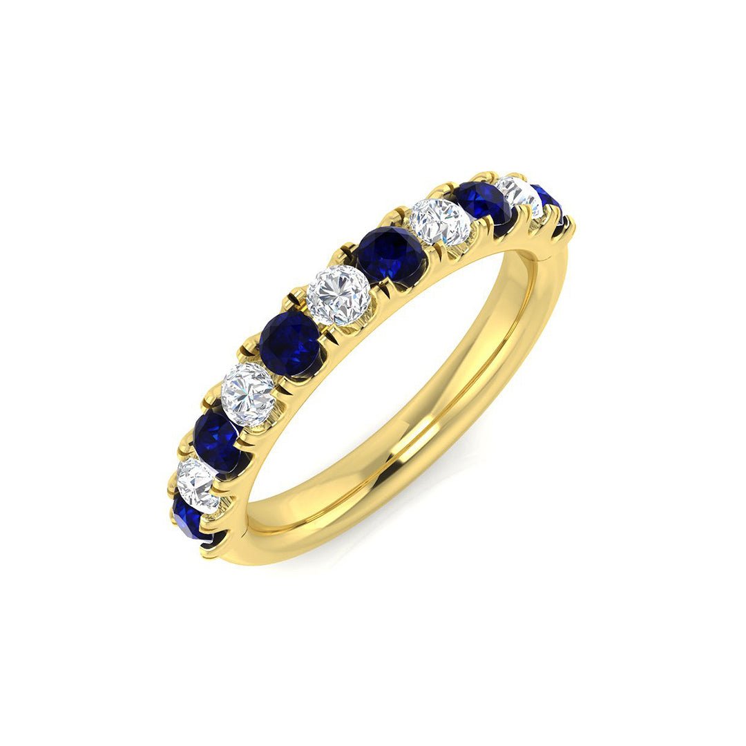 Blue Sapphire & Diamond Half Eternity Ring 0.80ct in 18k Yellow Gold - All Diamond