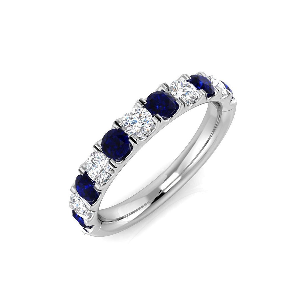 Blue Sapphire & Diamond Half Eternity Ring 1.25ct in 18k White Gold - All Diamond