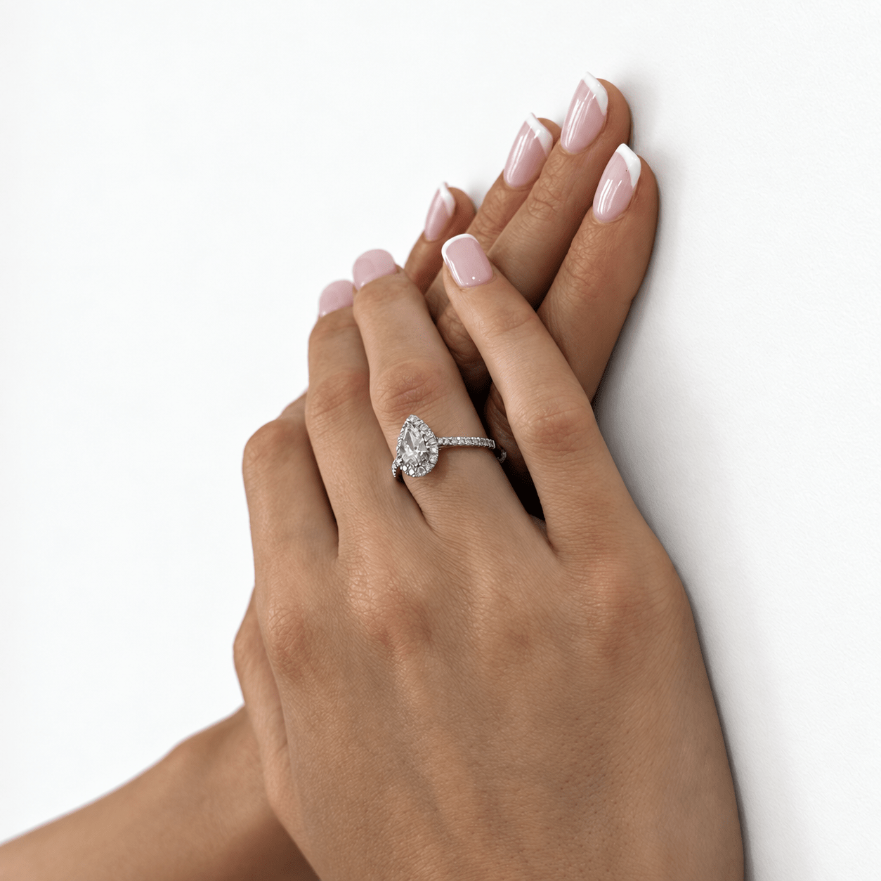Certified Diamond Halo Pear Engagement Ring 1.15ct 18k White Gold - All Diamond