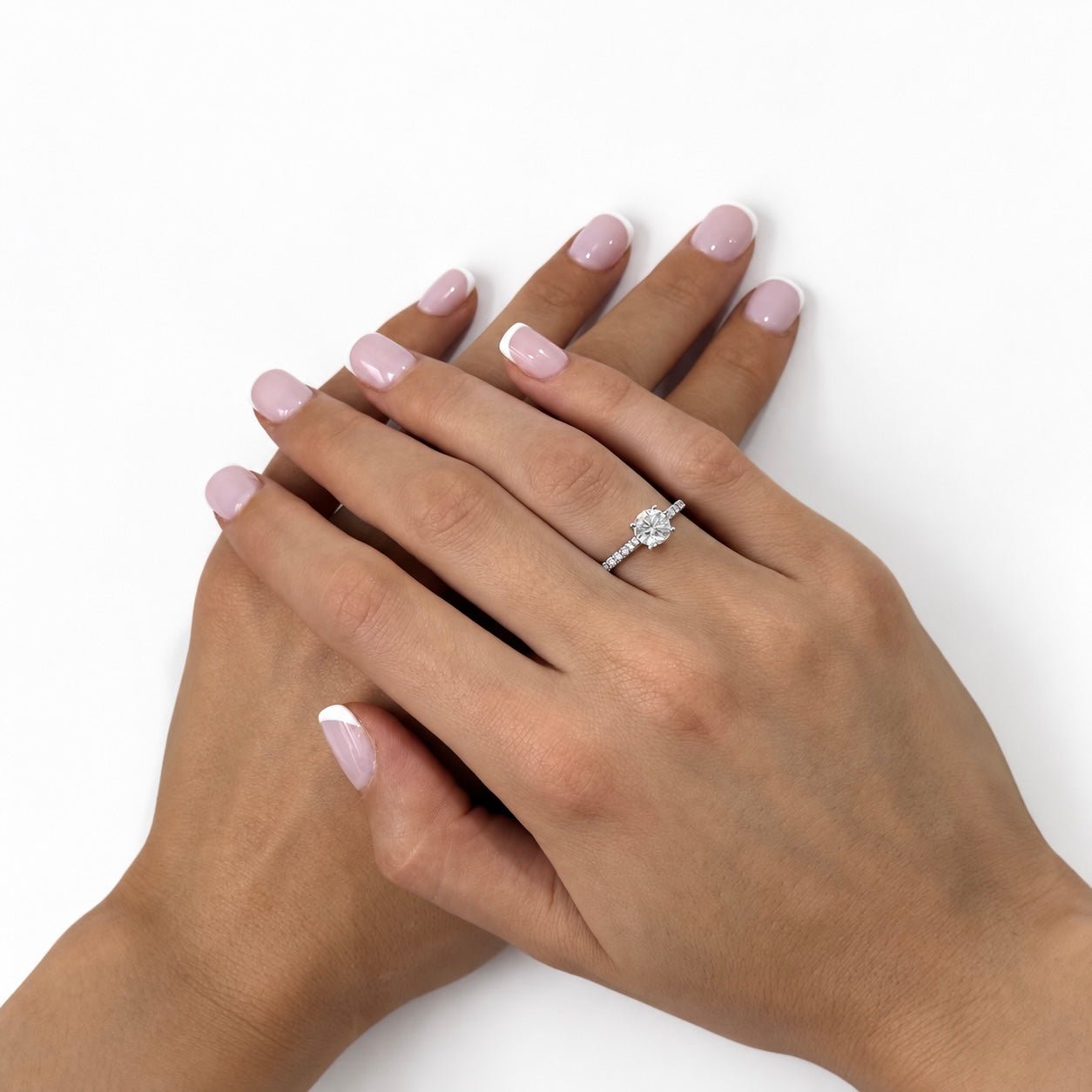 Certified Diamond Round Side Stone Engagement Ring 1.25ct E/VS 18k White Gold - All Diamond