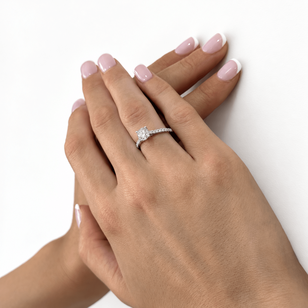 Certified Diamond Round Side Stone Engagement Ring 1.25ct G/SI 18k White Gold - All Diamond