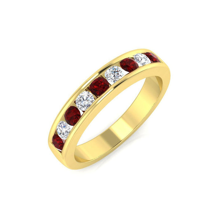 Channel Ruby & Diamond Half Eternity Ring 0.55ct 18k Yellow Gold