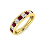 Channel Ruby & Diamond Half Eternity Ring 0.90ct 18k Yellow Gold - All Diamond