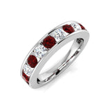 Channel Ruby & Diamond Half Eternity Ring 1.15ct 18k White Gold - All Diamond