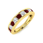 Channel Ruby & Diamond Half Eternity Ring 1.15ct 18k Yellow Gold - All Diamond