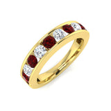 Channel Ruby & Diamond Half Eternity Ring 1.15ct 18k Yellow Gold - All Diamond