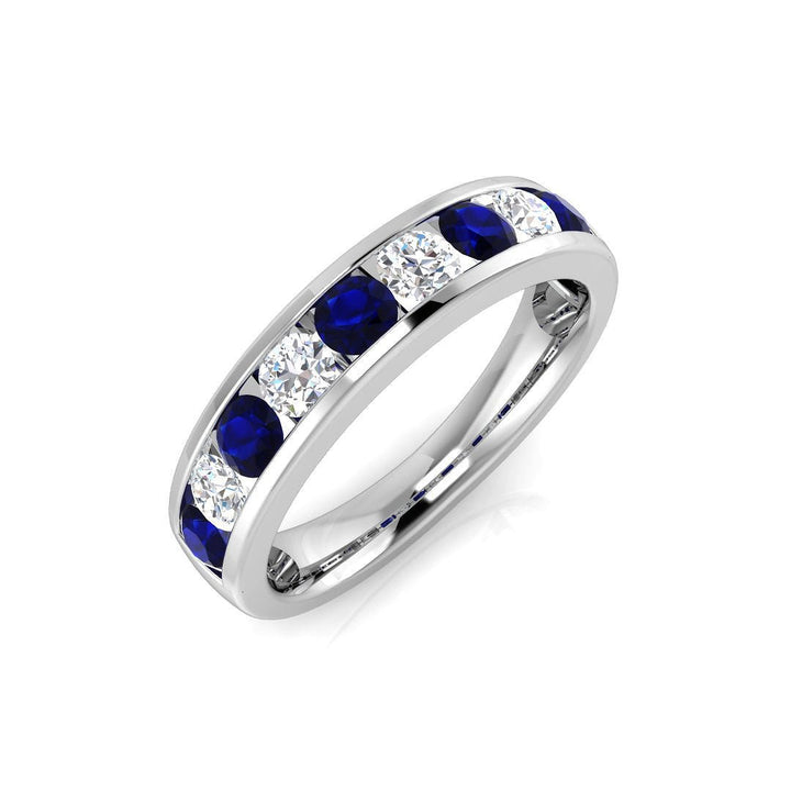 Channel Sapphire & Diamond Half Eternity Ring 0.55ct 18k White Gold
