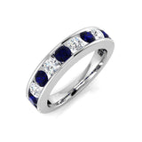 Channel Sapphire & Diamond Half Eternity Ring 1.15ct 18k White Gold - All Diamond