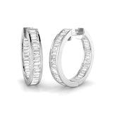 Channel Set Baguette Diamond Hoop Earrings 1.00ct G/SI 18k White Gold - All Diamond