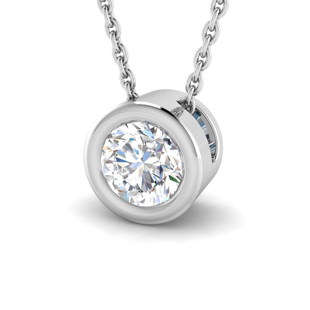 Classic Rub Over Diamond Solitaire Pendant 0.75ct G/SI 18k White Gold - All Diamond