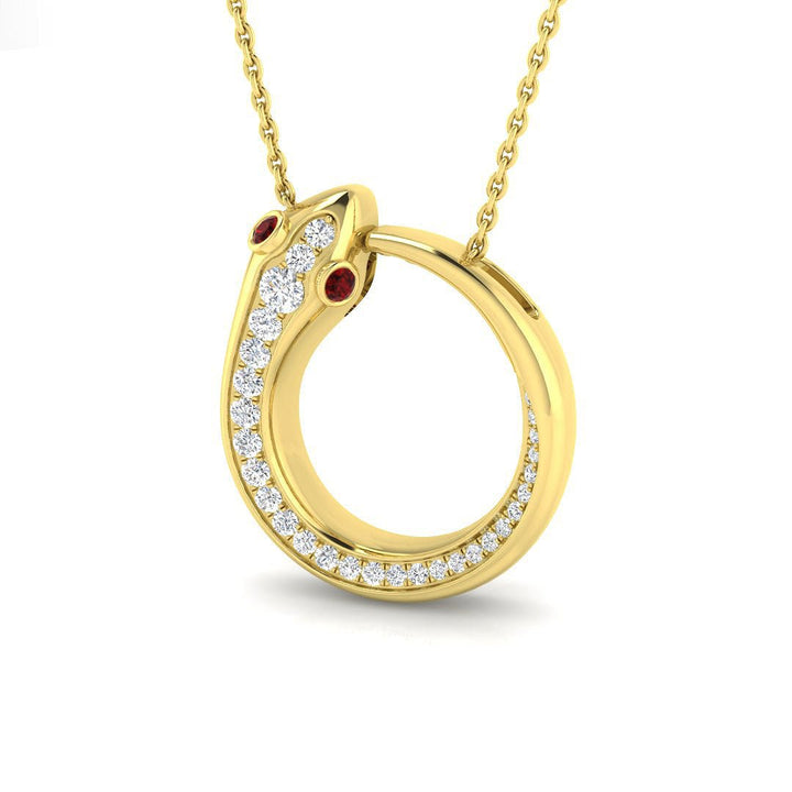 Diamond and Ruby Snake Pendant Necklace 0.30ct in 9k Yellow Gold