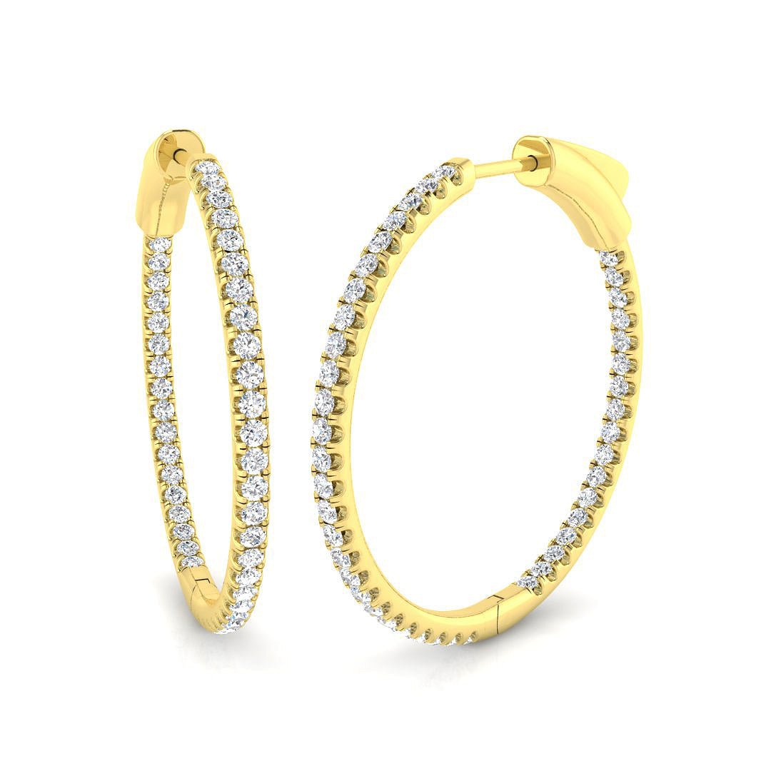 Diamond Claw Hoop Earrings 0.90ct G/SI Quality 18k Yellow Gold 29.0mm - All Diamond