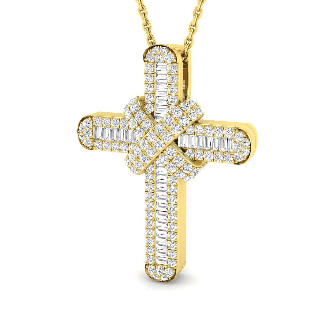 Diamond Cross Baguette & Round Diamonds 0.65ct In 9k Yellow Gold - All Diamond