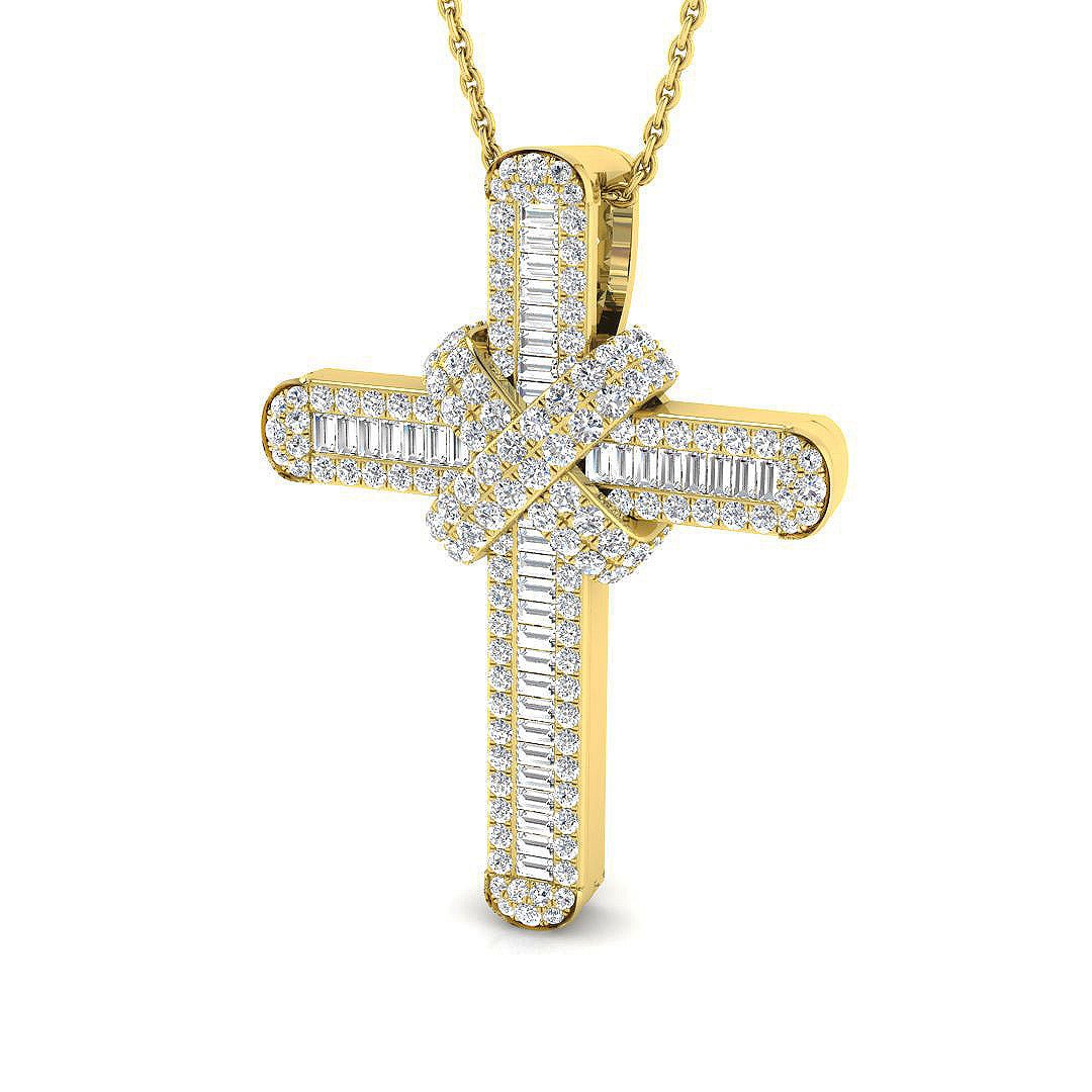 Diamond Cross Baguette & Round Diamonds 1.15ct In 18k Yellow Gold - All Diamond