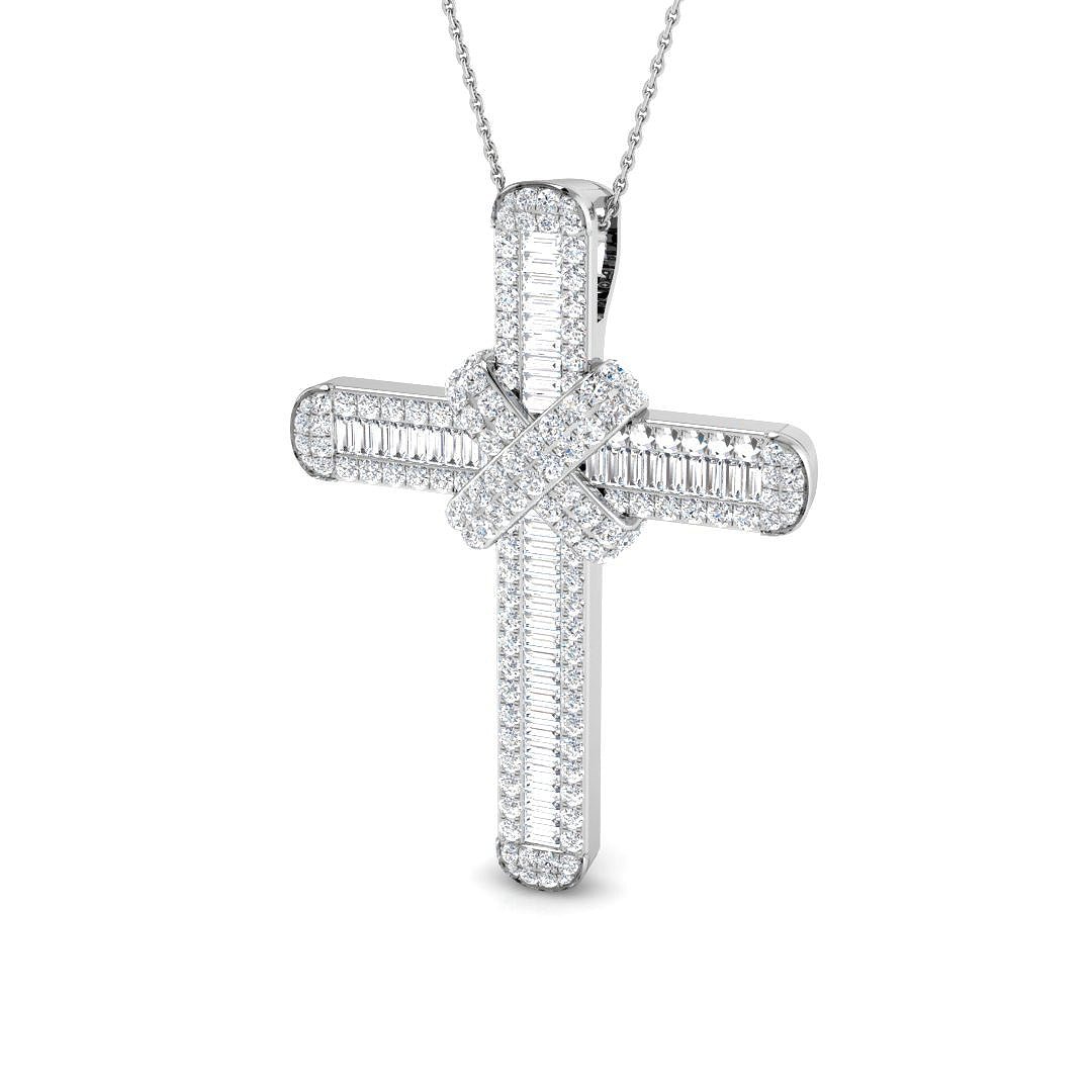 Diamond Cross Baguette & Round Diamonds 3.15ct In 18k White Gold - All Diamond