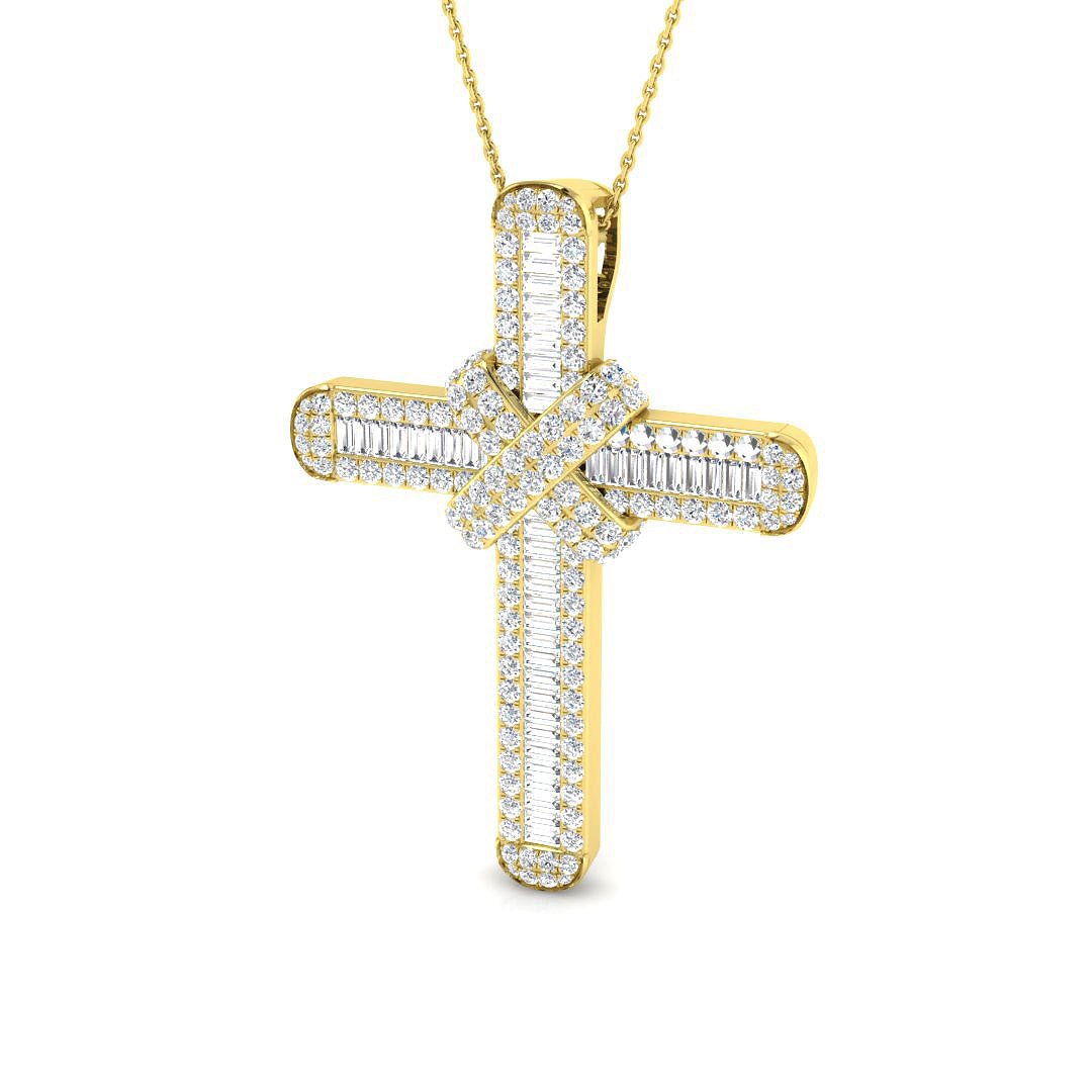 Diamond Cross Baguette & Round Diamonds 3.15ct In 9k Yellow Gold - All Diamond