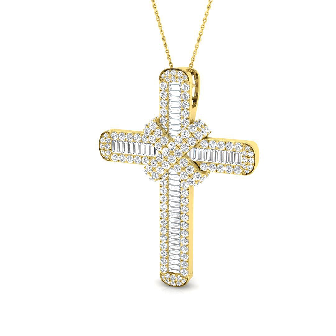 Diamond Cross Baguette & Round Diamonds 5.40ct In 18k Yellow Gold - All Diamond
