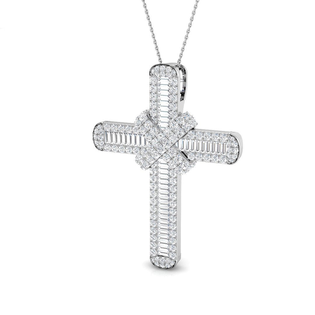 Diamond Cross Baguette & Round Diamonds 5.40ct In 9k White Gold - All Diamond